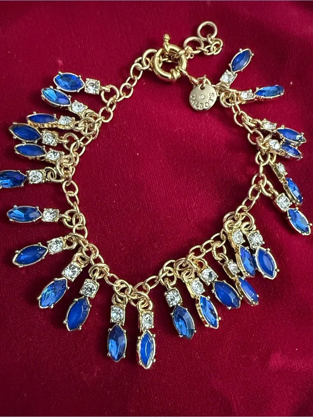 Talbots Gold-Tone Blue Crystal Fringe Bracelet
